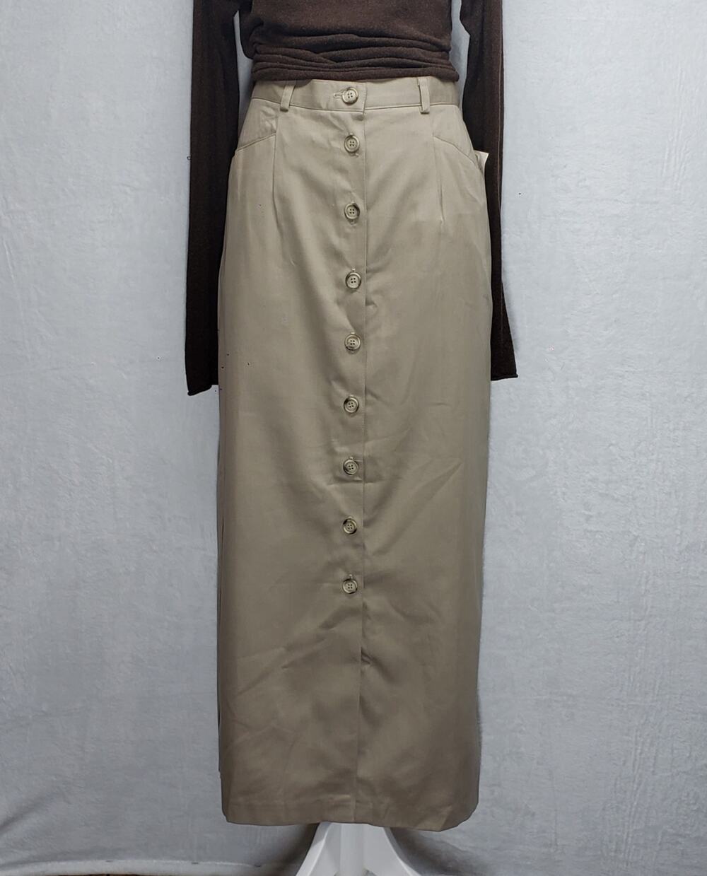 Vintage Bedford Fair Maxi Skirt S Khaki 90s Workwear Deadstock Office Siren